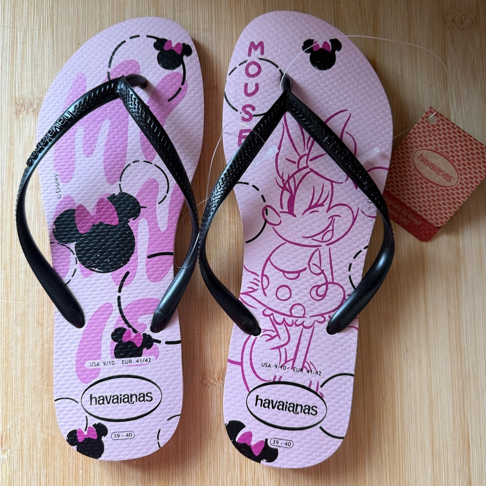 Havaianas Disney Minnie Mouse Pink and Black Women's Flip Flops NWT